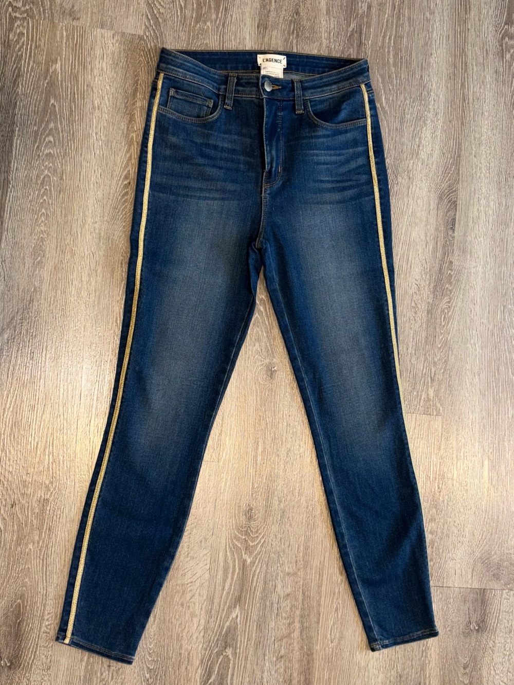 L'AGENCE Dark Blue Skinny Jeans with Gold Side Stripe